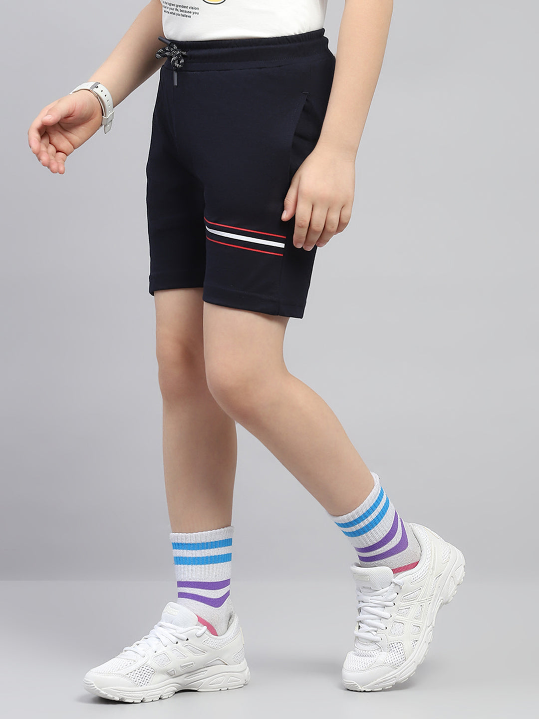 Boys Navy Blue Printed Regular Fit Bermuda