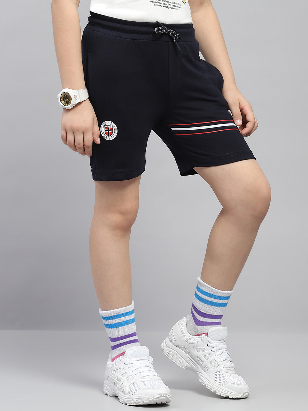 Boys Navy Blue Printed Regular Fit Bermuda