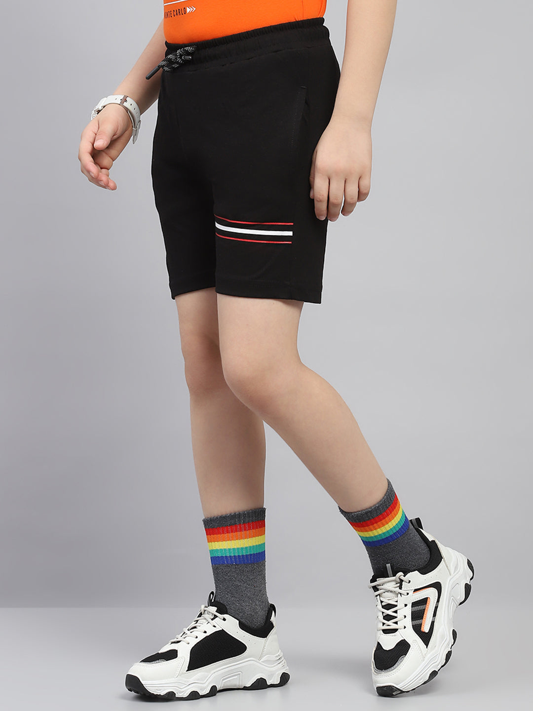 Boys Black Printed Regular Fit Bermuda