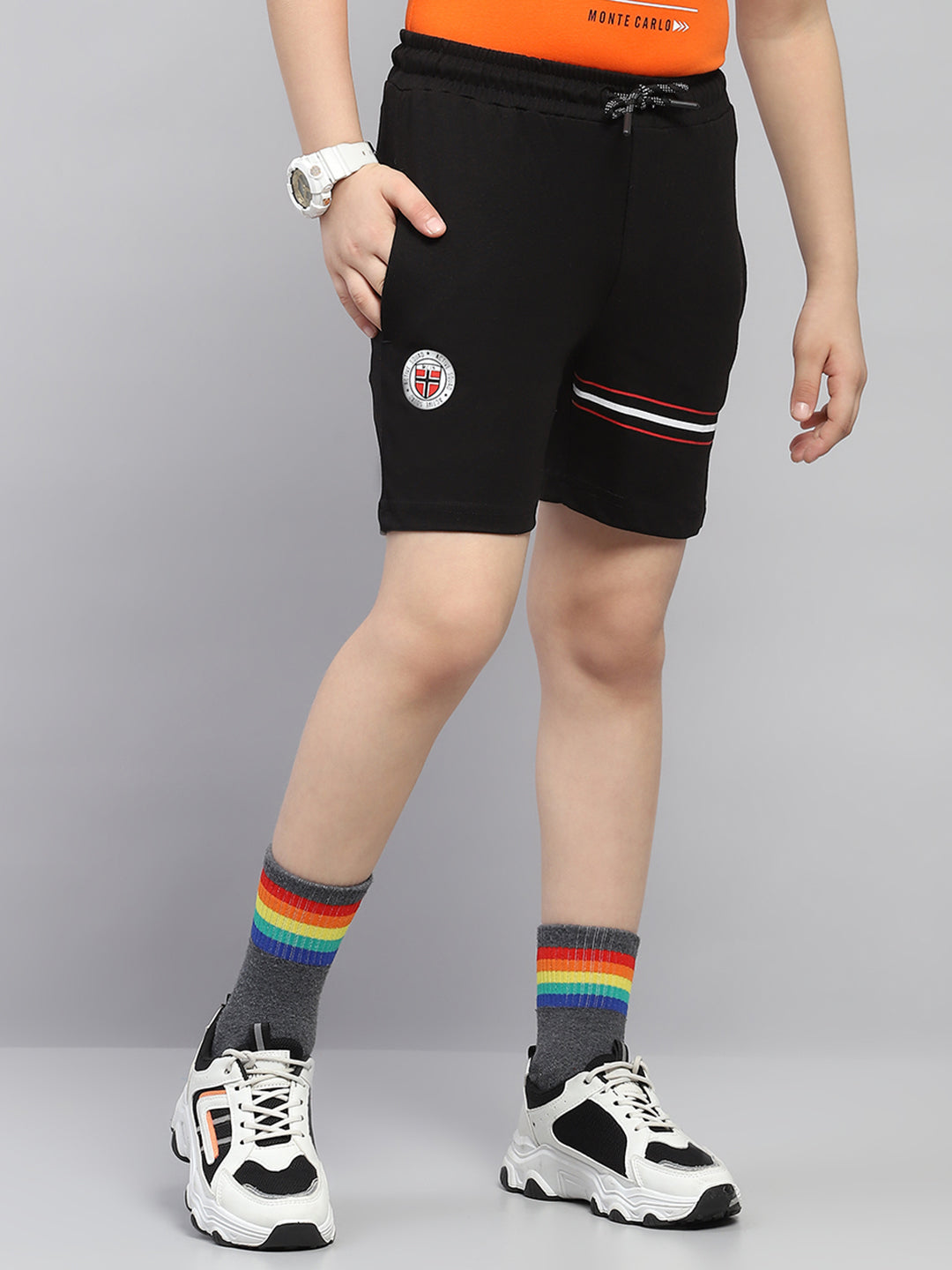 Boys Black Printed Regular Fit Bermuda