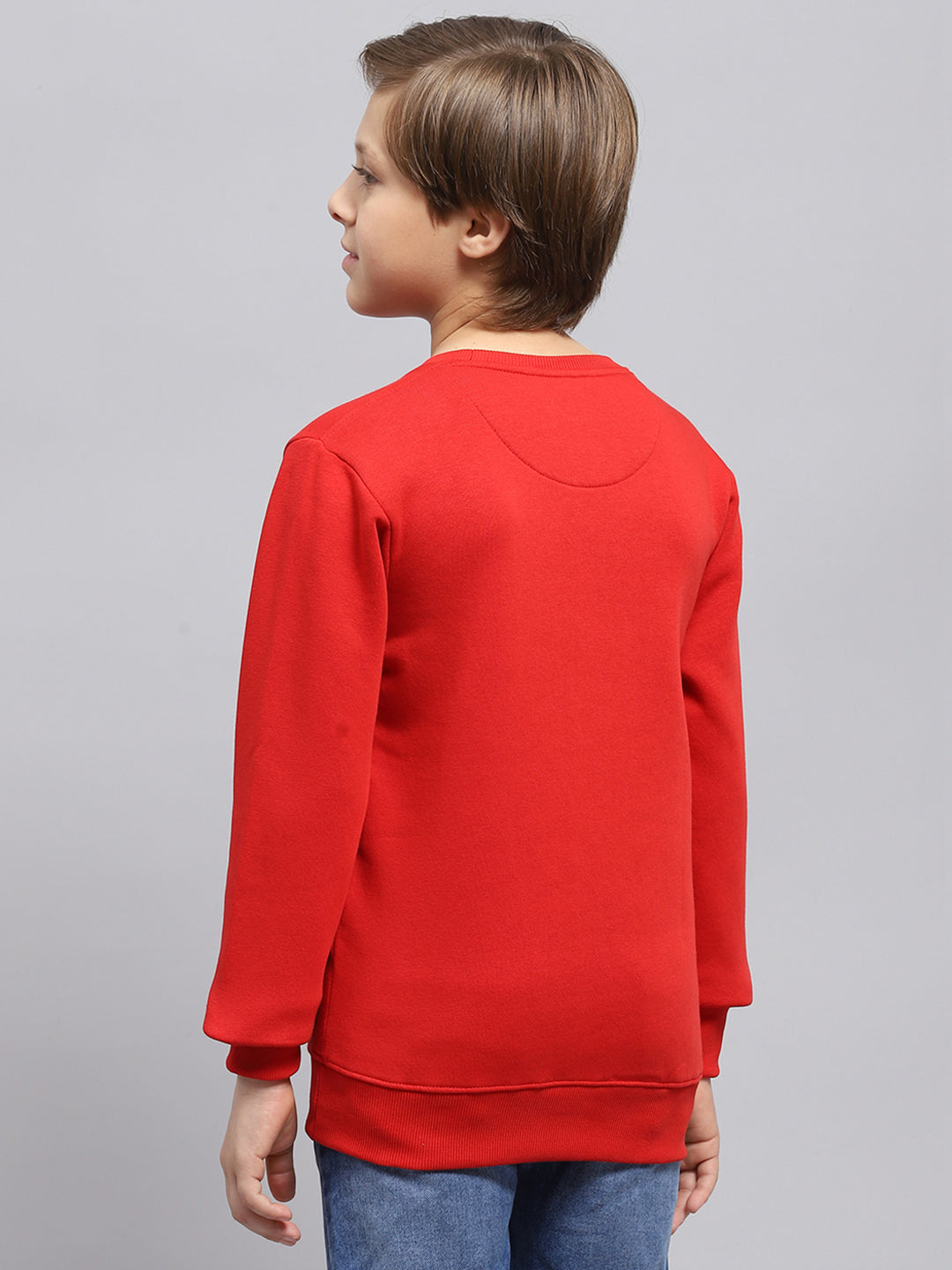 Boys Red Printed Round Neck Full Sleeve Sweatshirt