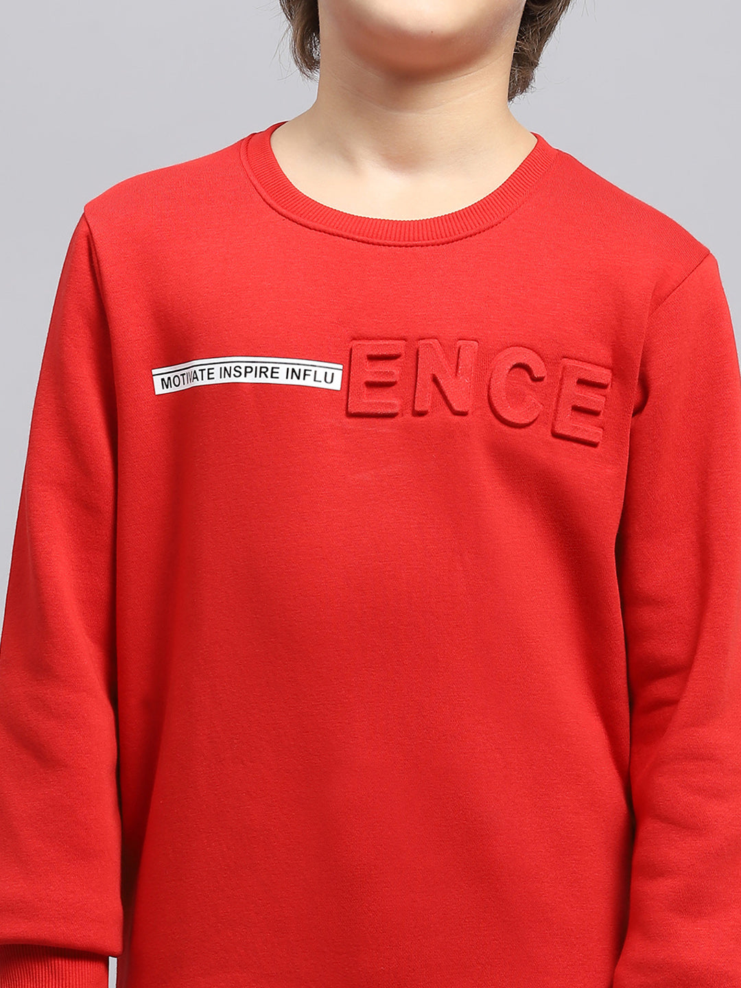 Boys Red Printed Round Neck Full Sleeve Sweatshirt