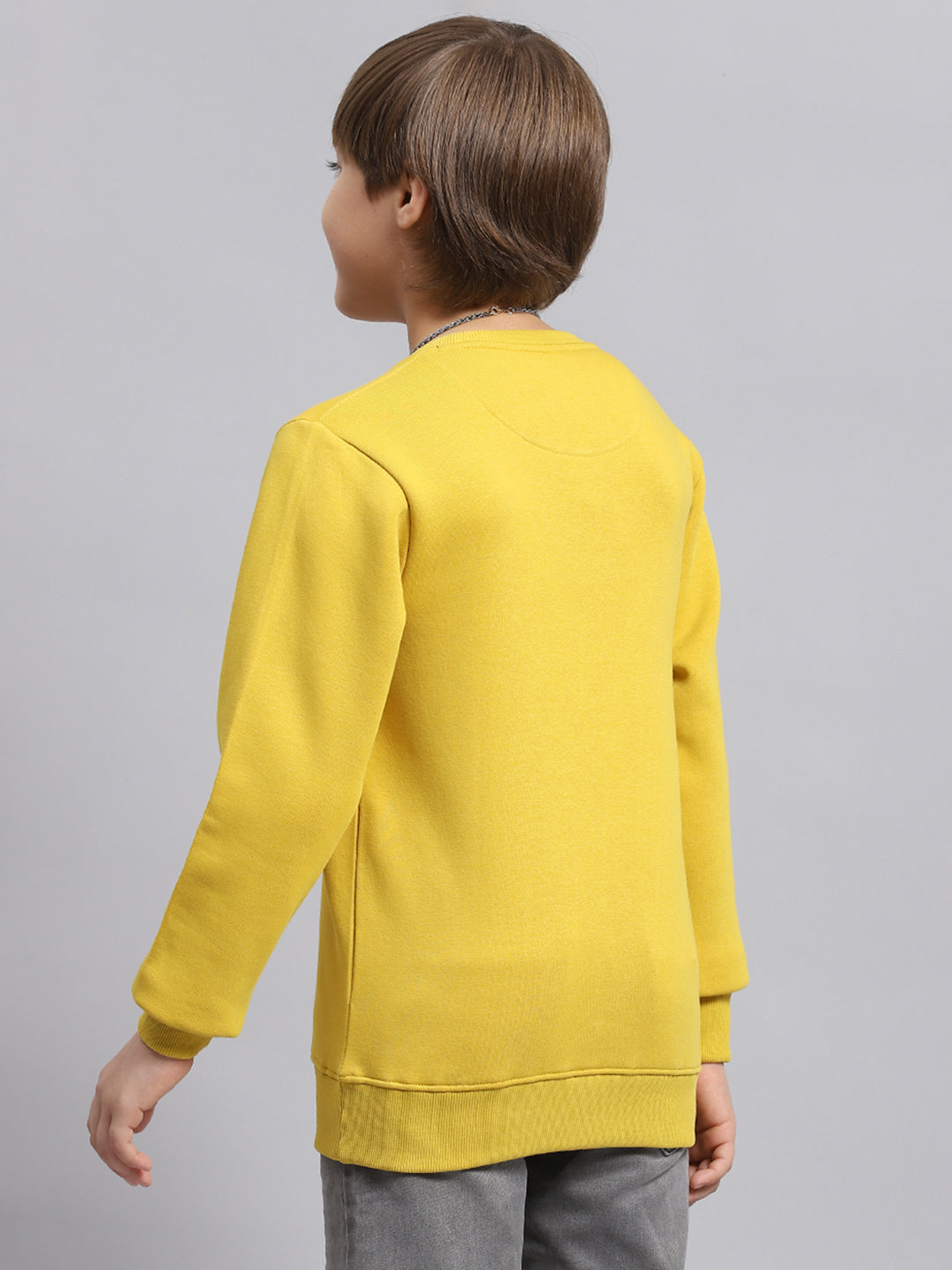 Boys Yellow Printed Round Neck Full Sleeve Sweatshirt