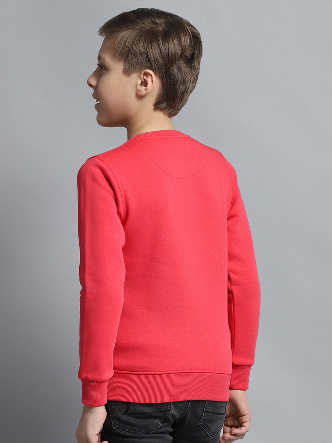 Boys Pink Printed Round Neck Full Sleeve Pullover