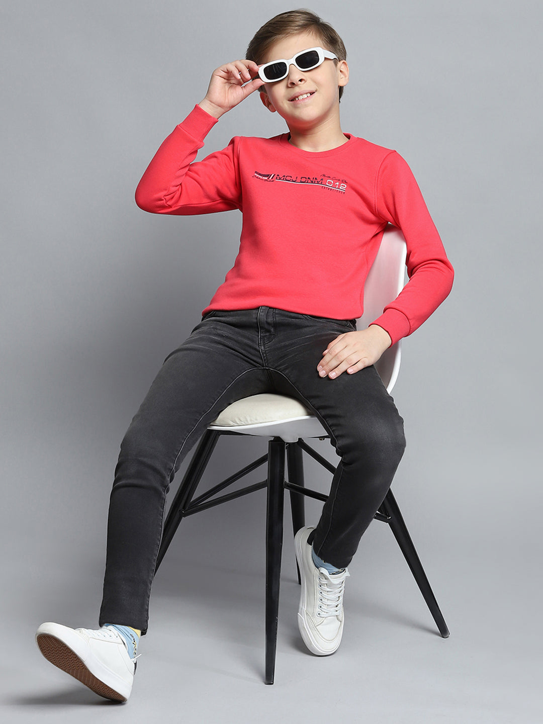Boys Pink Printed Round Neck Full Sleeve Pullover
