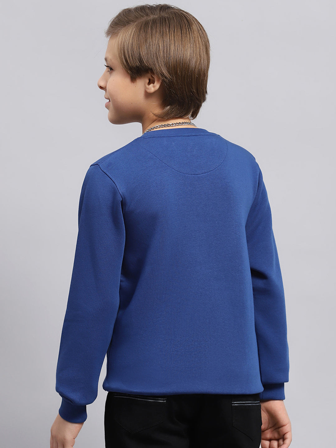 Boys Dark Blue Printed Round Neck Full Sleeve Sweatshirt