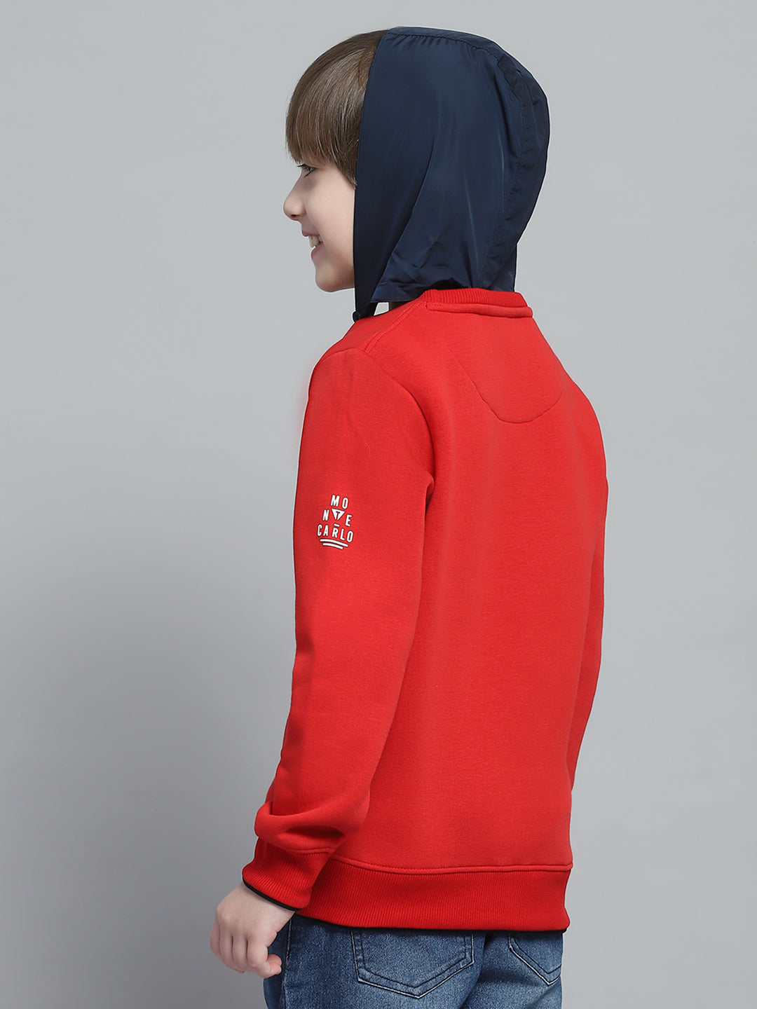 Boys Red Printed Round Neck Full Sleeve Sweatshirt