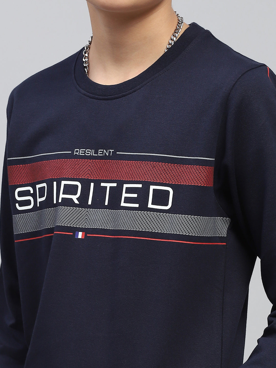 Boys Navy Blue Printed Round Neck Full Sleeve Sweatshirt