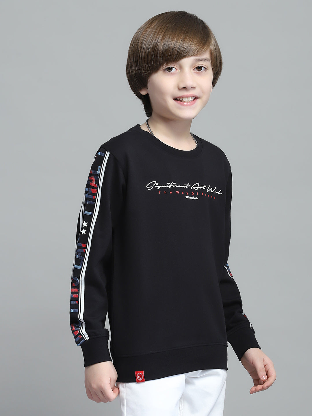 Boys Black Printed Round Neck Full Sleeve Sweatshirt
