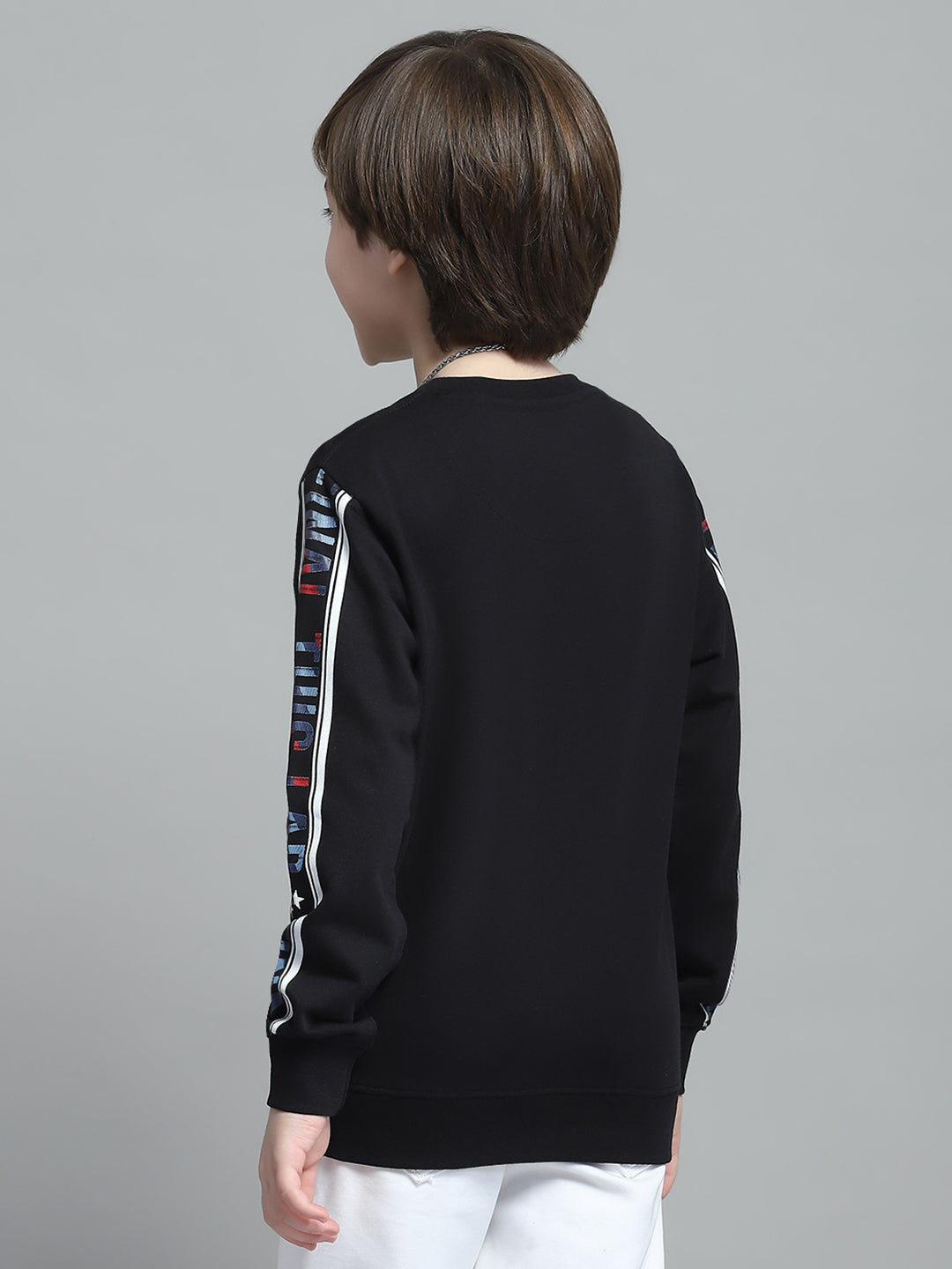 Boys Black Printed Round Neck Full Sleeve Sweatshirt