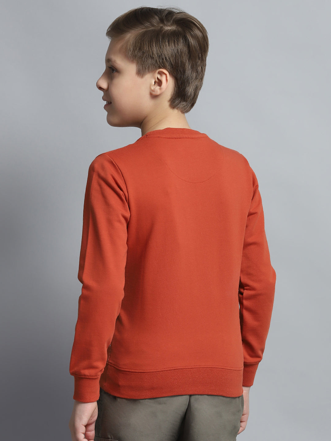 Boys Rust Printed Round Neck Full Sleeve Pullover