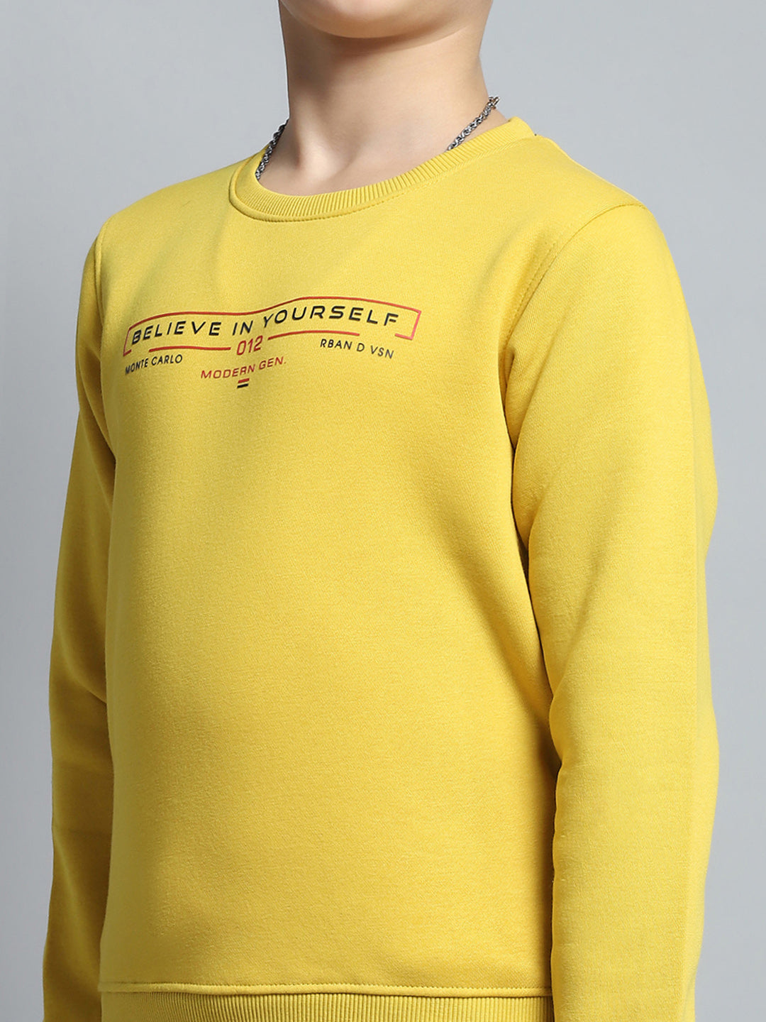 Boys Yellow Printed Round Neck Full Sleeve Pullover