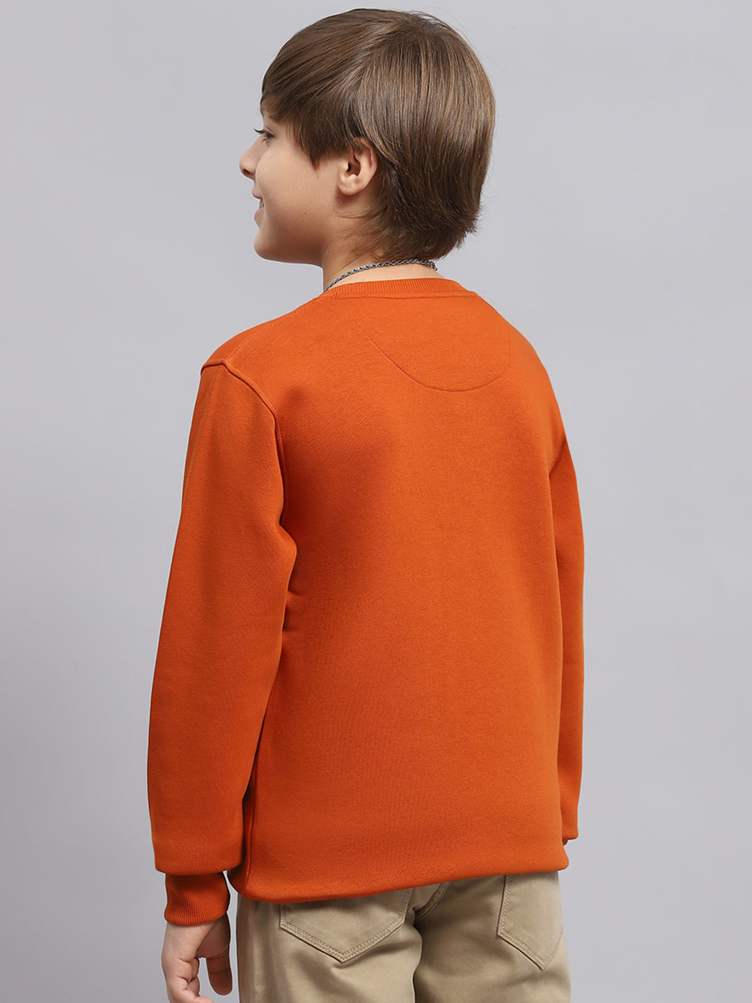 Boys Rust Printed Round Neck Full Sleeve Sweatshirt