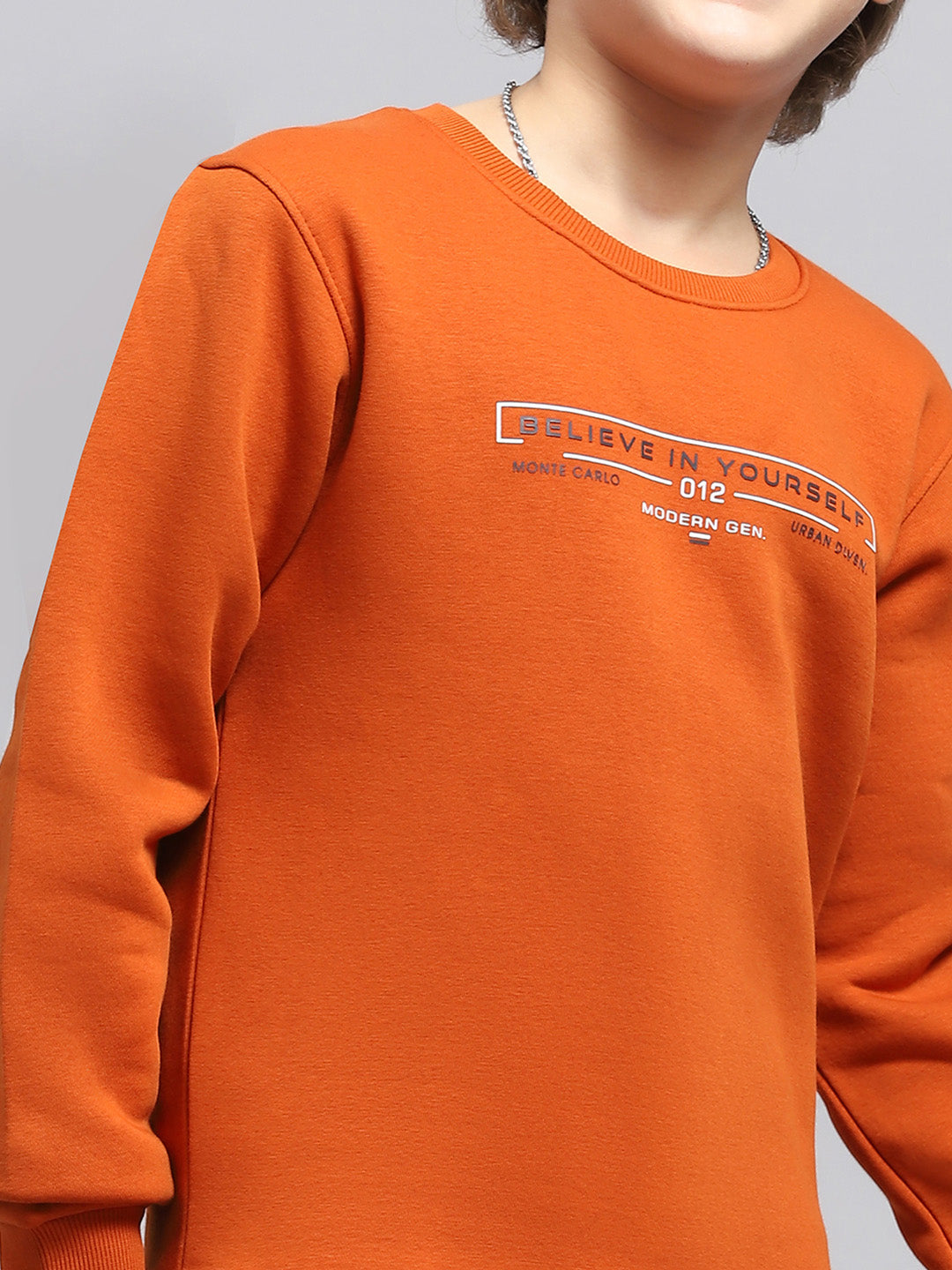 Boys Rust Printed Round Neck Full Sleeve Sweatshirt