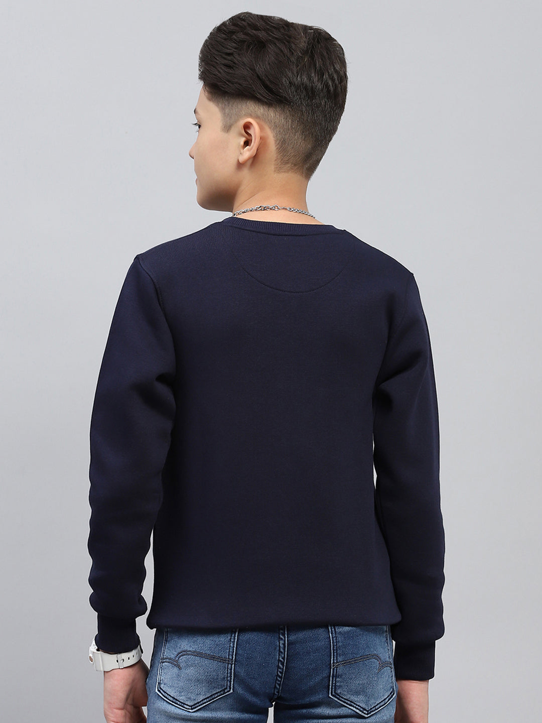 Boys Navy Blue Printed Round Neck Full Sleeve Sweatshirt