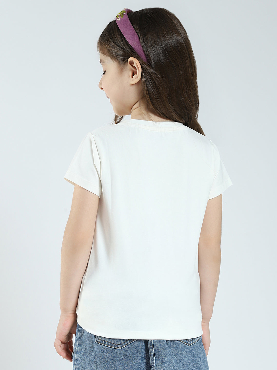 Girls Off White & Pink Printed Round Neck Half Sleeve Top 2Pc Set