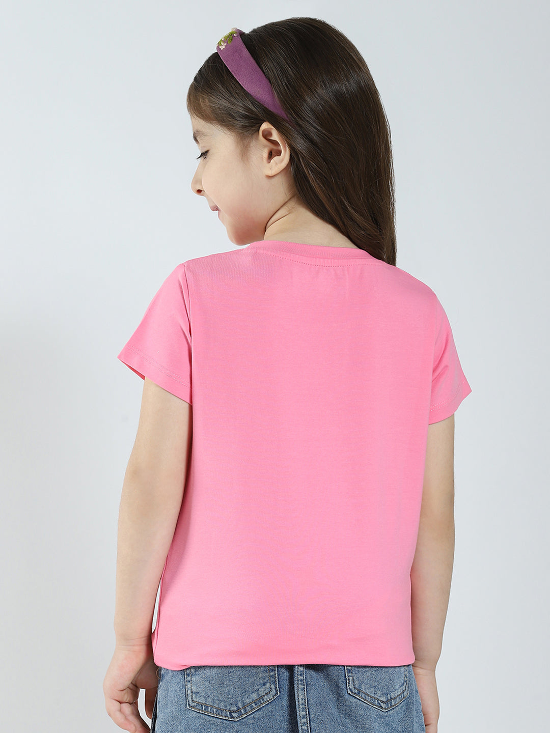 Girls Off White & Pink Printed Round Neck Half Sleeve Top 2Pc Set