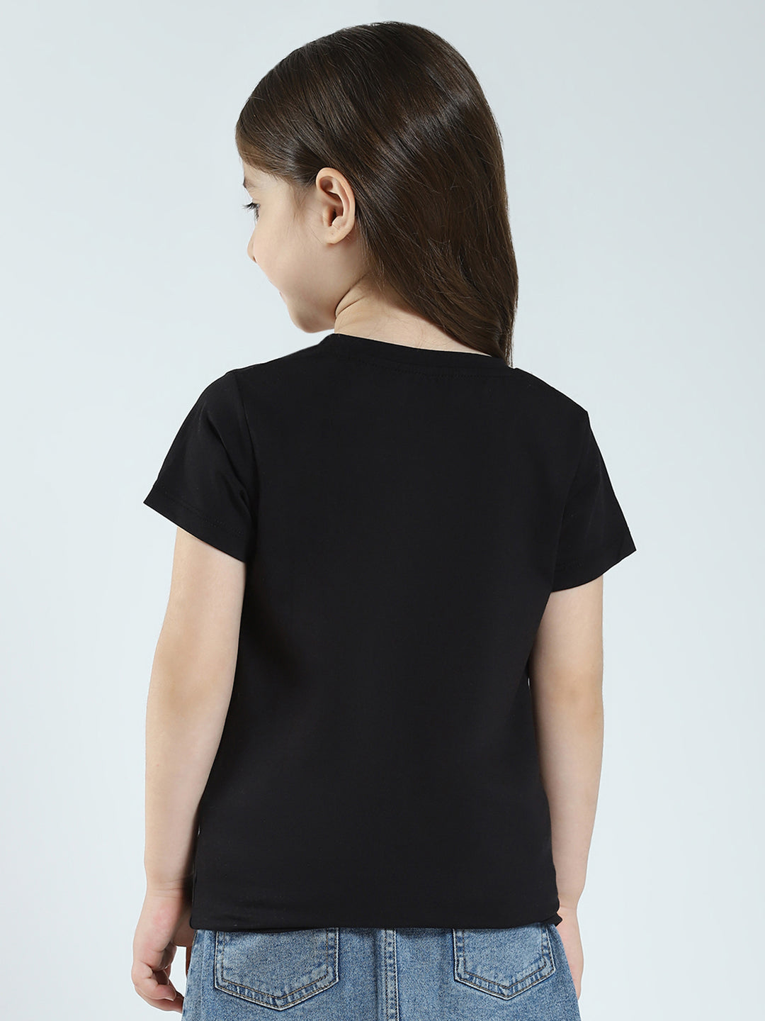 Girls Black & Blue Printed Round Neck Half Sleeve Top 2Pc Set