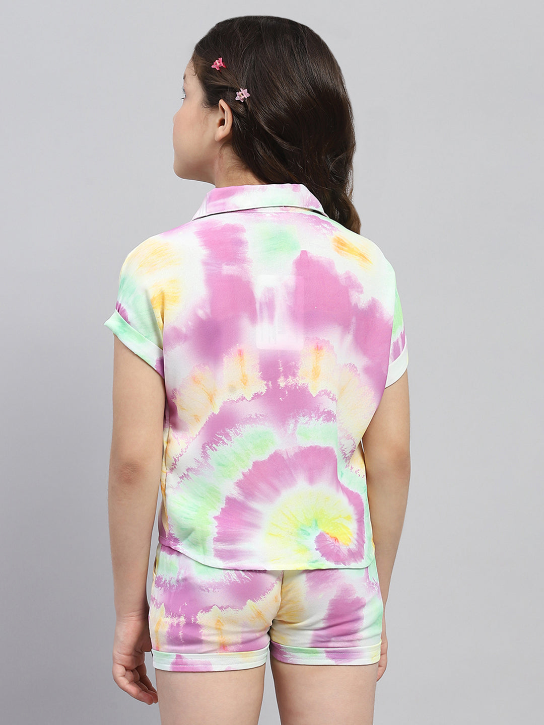 Girls Multicolor Printed Collar Half Sleeve Cords Set