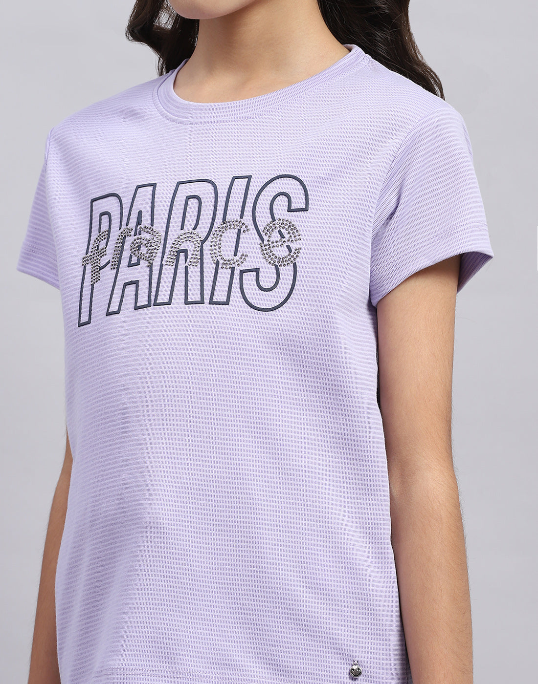 Girls Purple Printed Round Neck Half Sleeve Cords Set