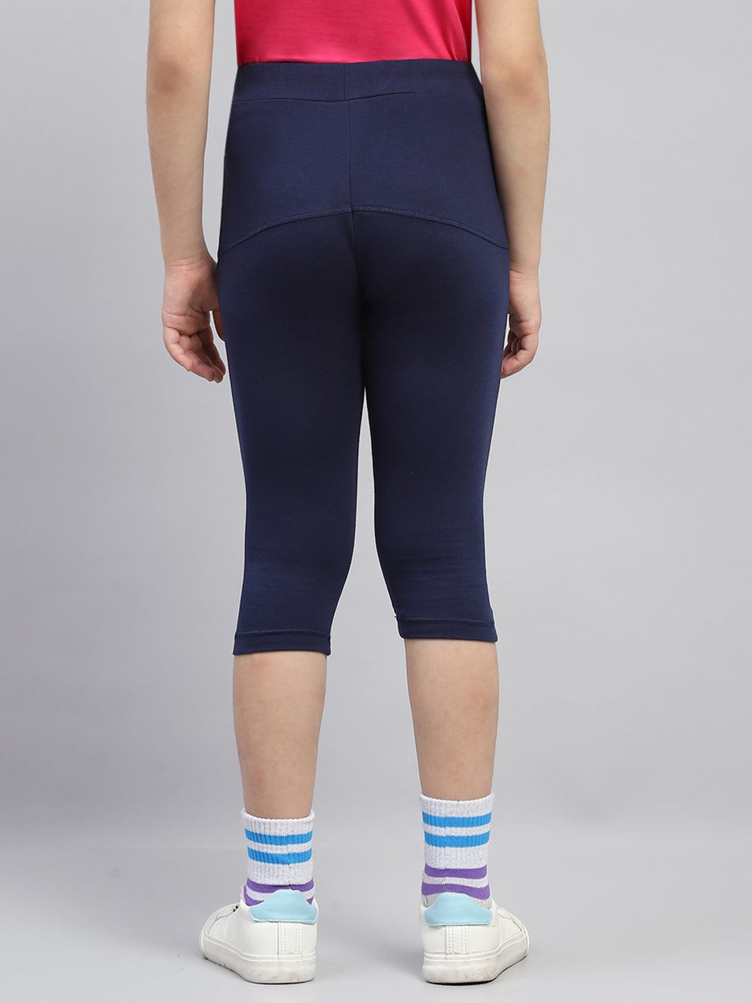 Girls Navy Blue Solid Regular Fit Capri