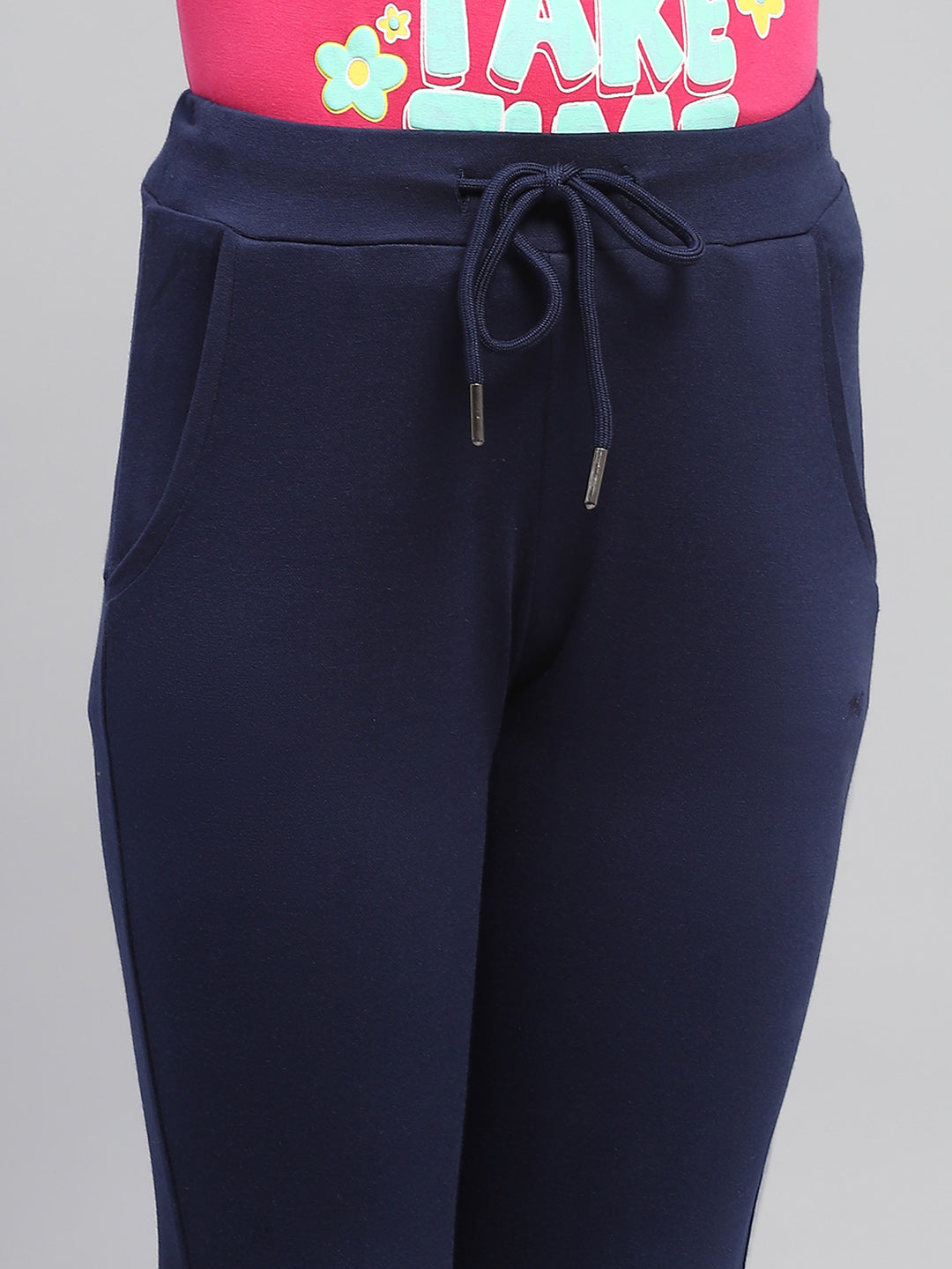 Girls Navy Blue Solid Regular Fit Capri