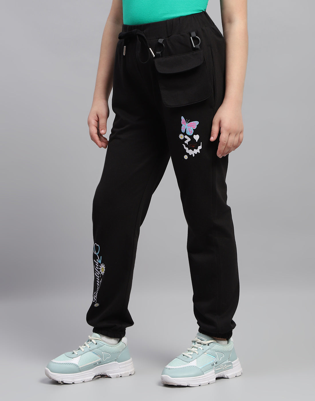 Girls Black Printed Regular Fit Lower