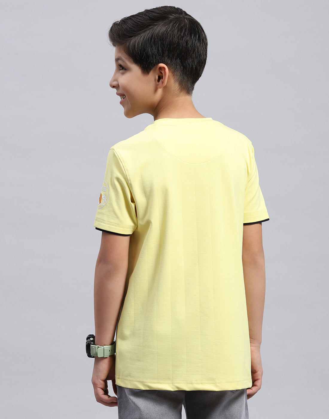 Boys Yellow Printed Round Neck Half Sleeve T-Shirt