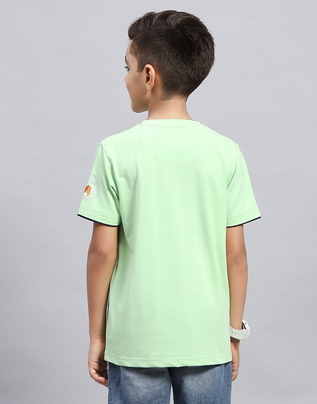 Boys Green Printed Round Neck Half Sleeve T-Shirt