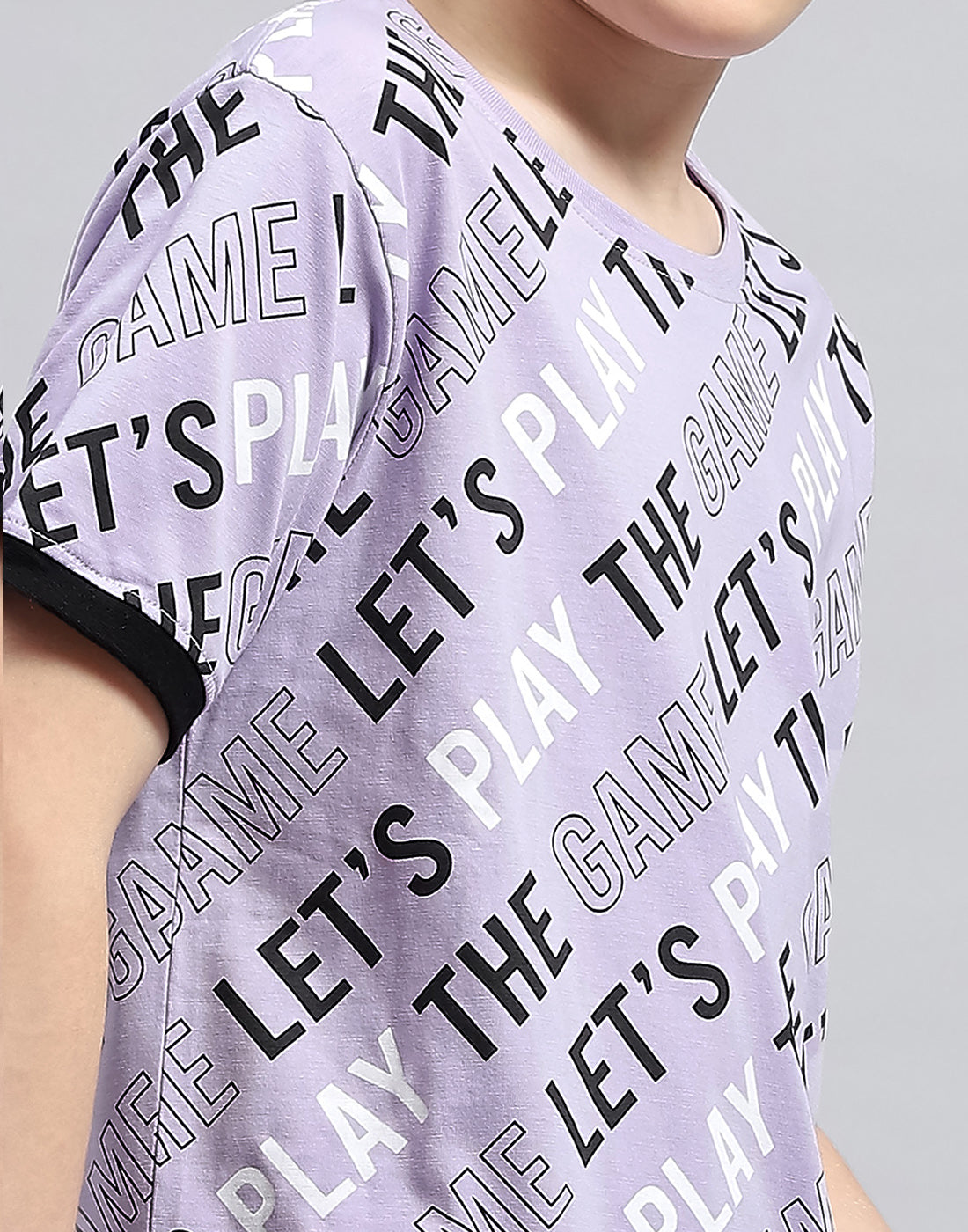 Boys Purple Printed Round Neck Half Sleeve T-Shirt