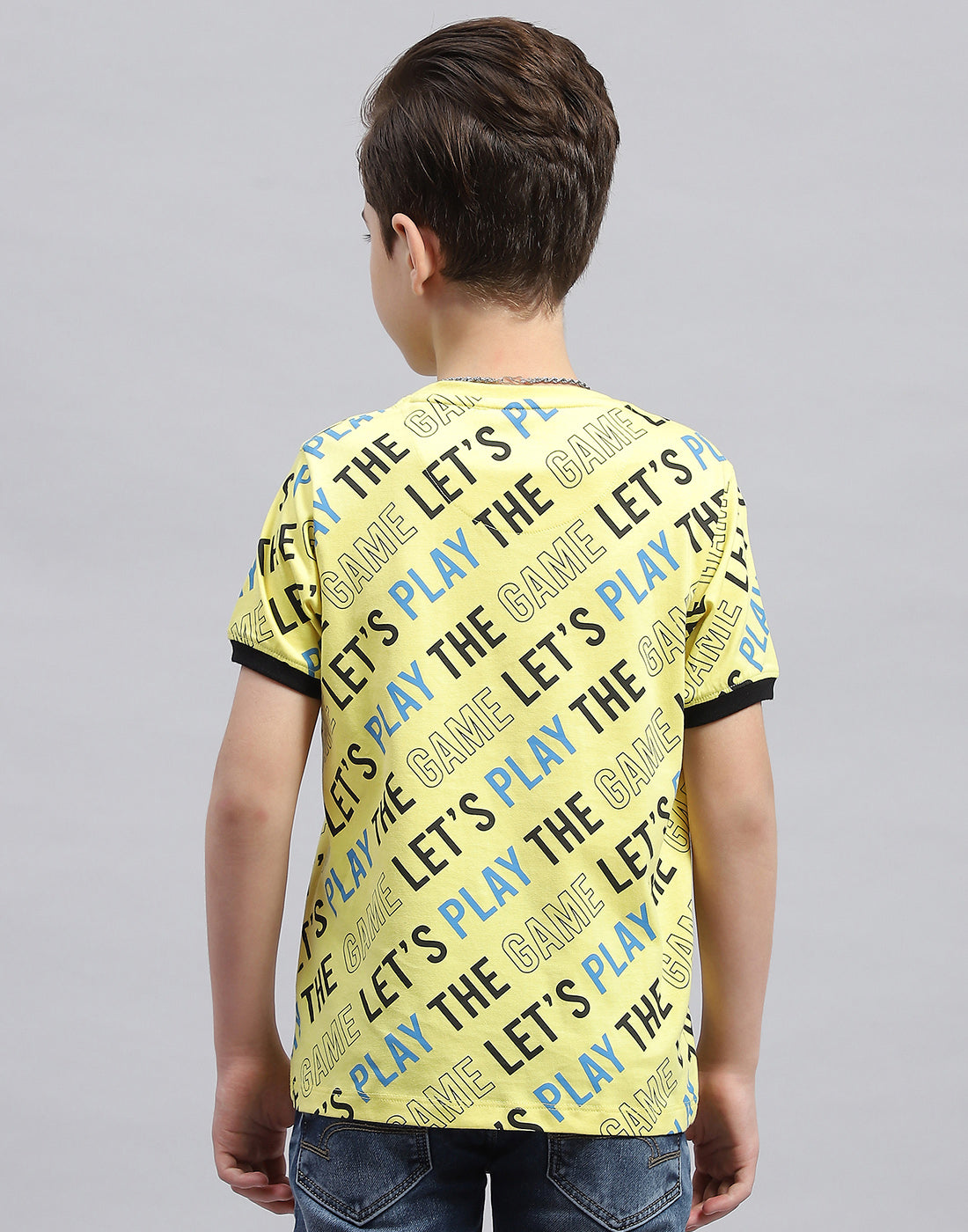 Boys Yellow Printed Round Neck Half Sleeve T-Shirt