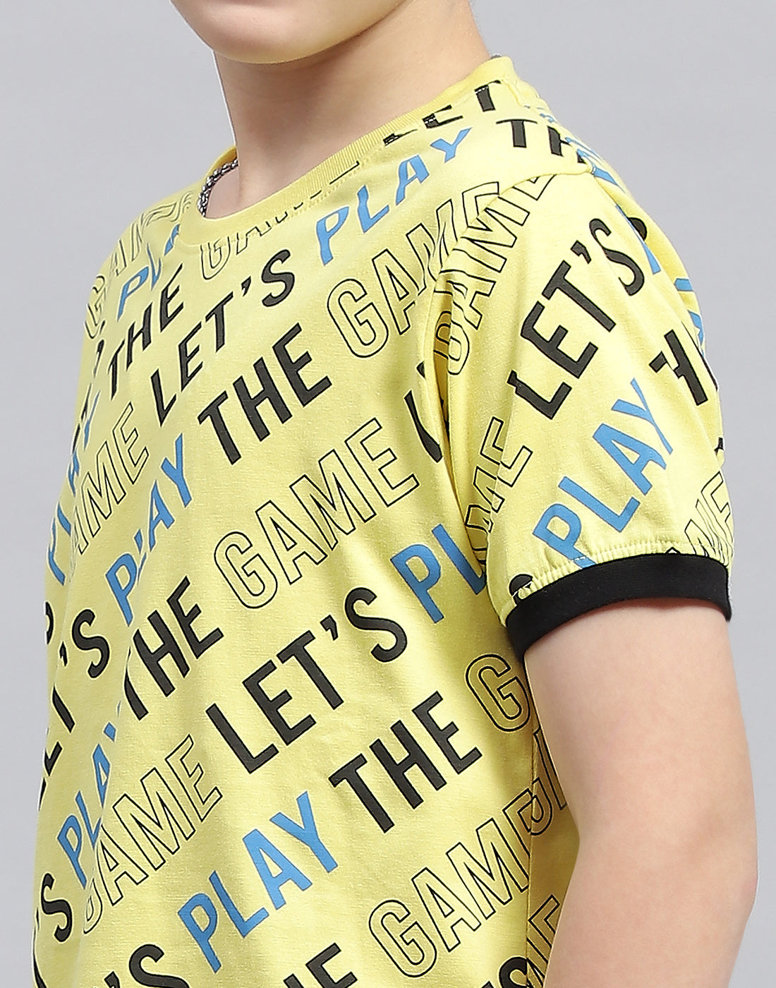 Boys Yellow Printed Round Neck Half Sleeve T-Shirt