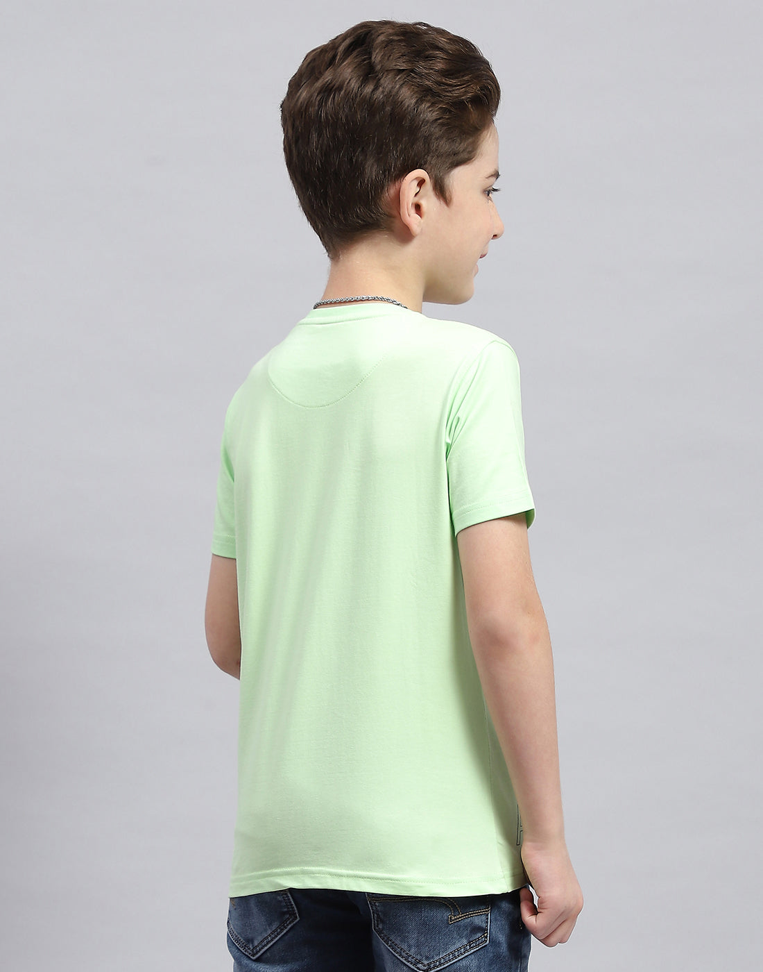 Boys Green Printed Round Neck Half Sleeve T-Shirt