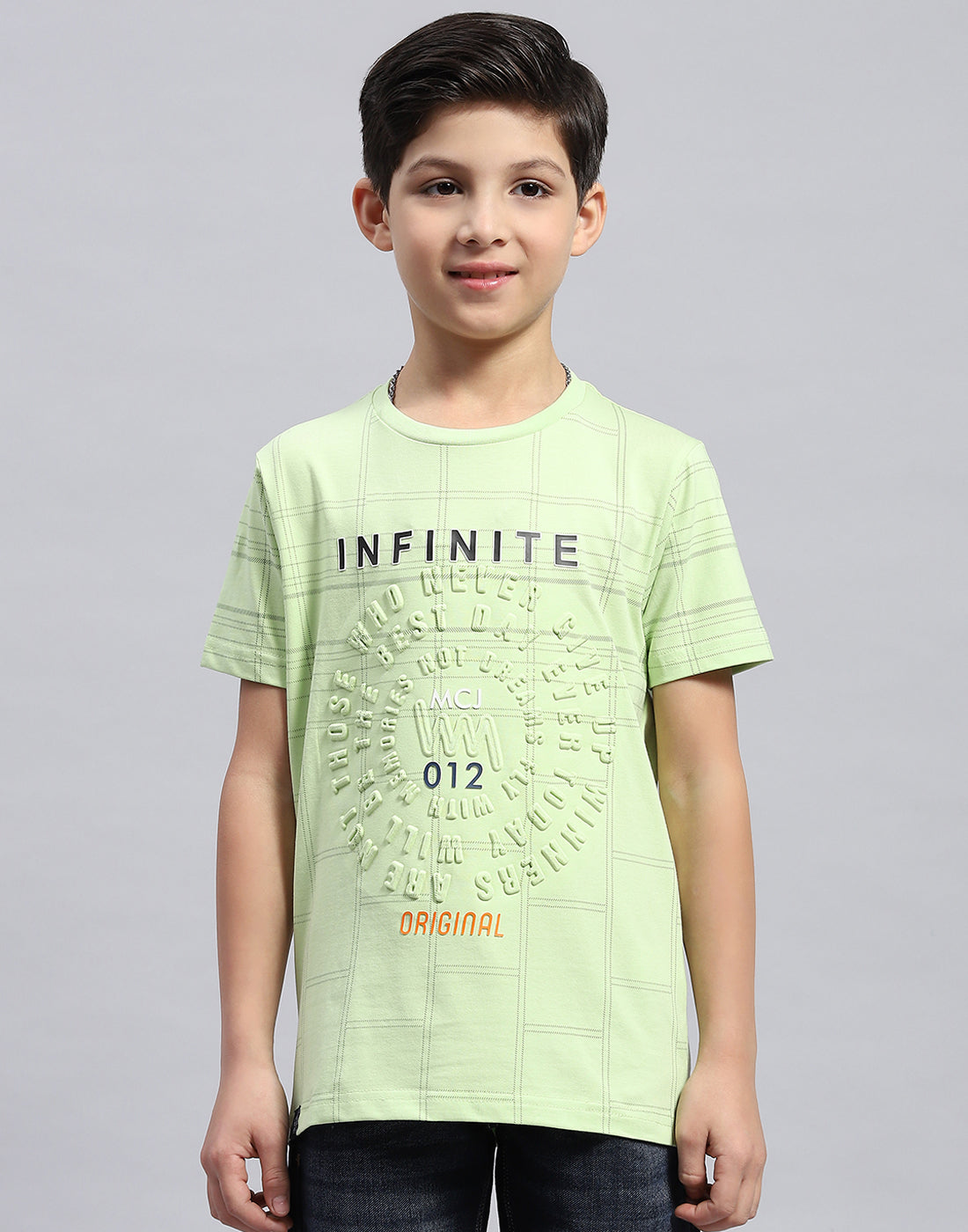 Boys Lime Green Printed Round Neck Half Sleeve T-Shirt