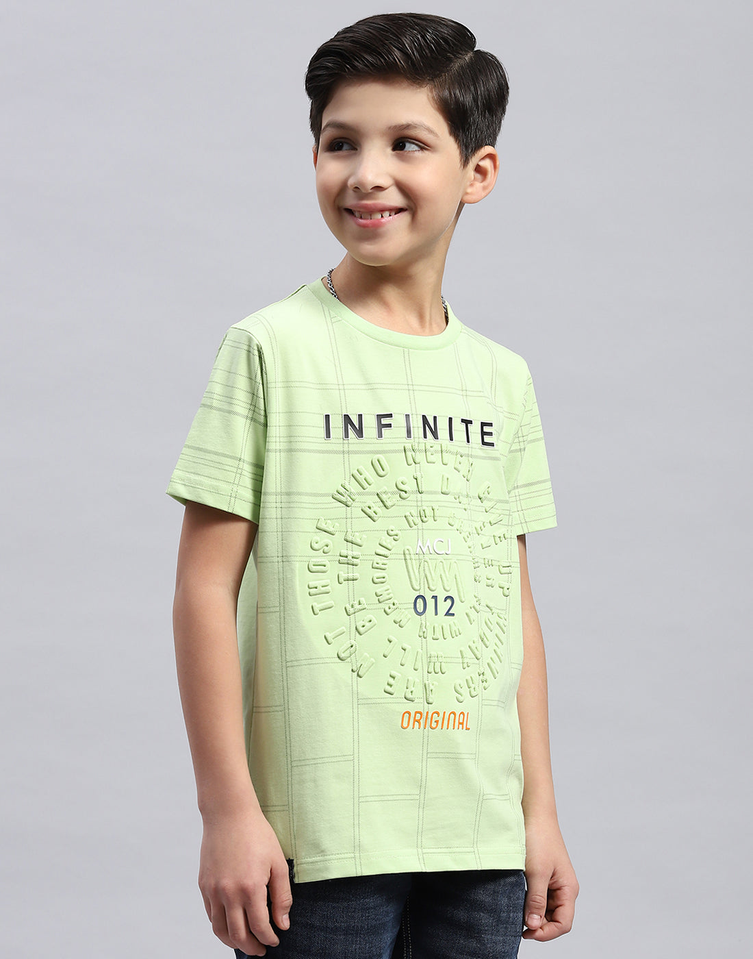 Boys Lime Green Printed Round Neck Half Sleeve T-Shirt
