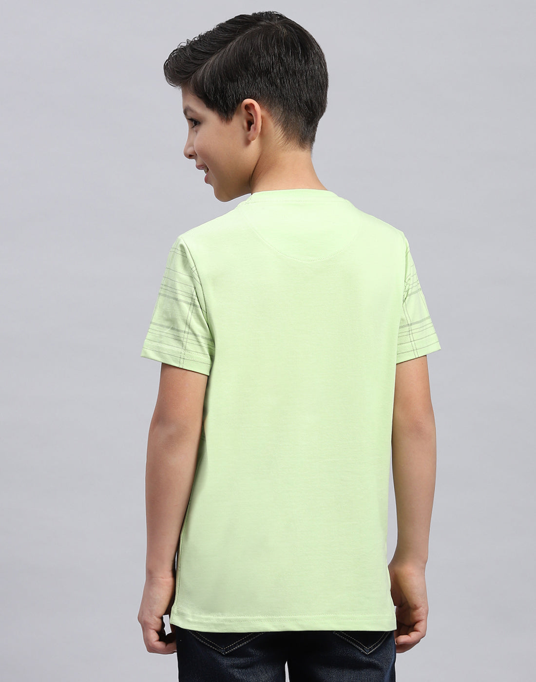 Boys Lime Green Printed Round Neck Half Sleeve T-Shirt