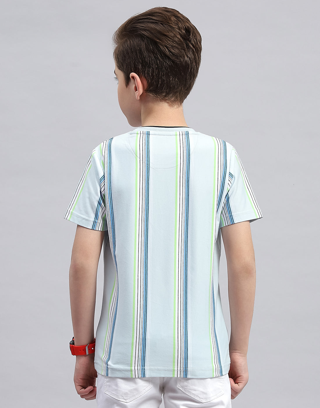 Boys Sky Blue Stripe Round Neck Half Sleeve T-Shirt