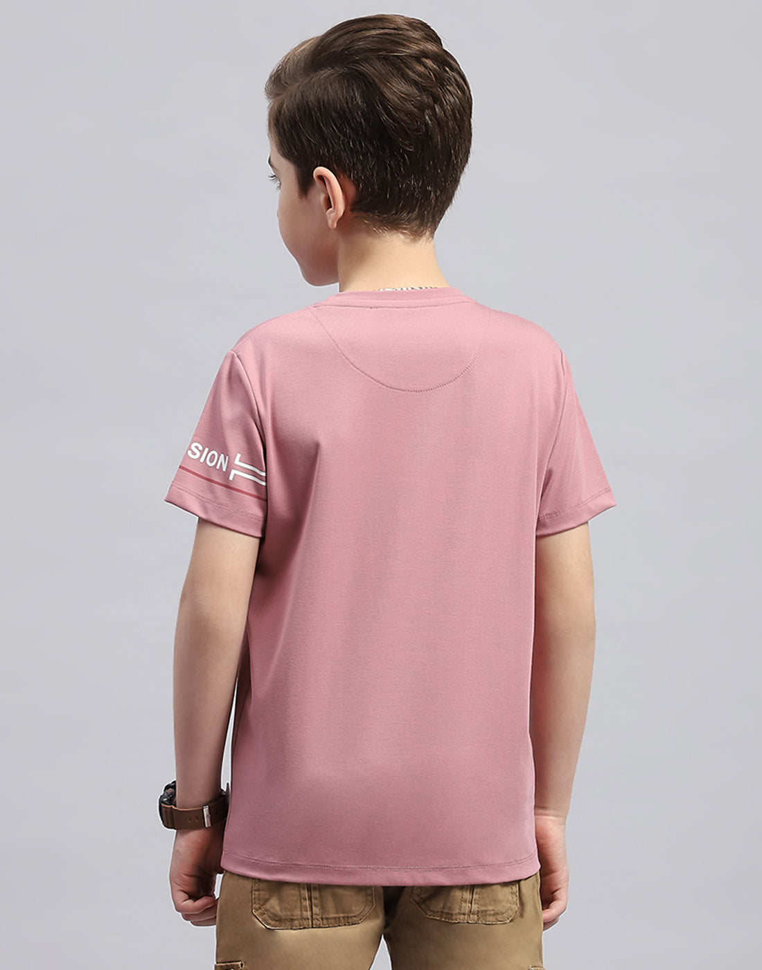 Boys Pink Printed Round Neck Half Sleeve T-Shirt