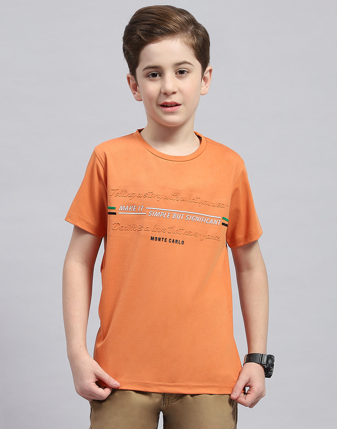 Boys Rust Printed Round Neck Half Sleeve T-Shirt