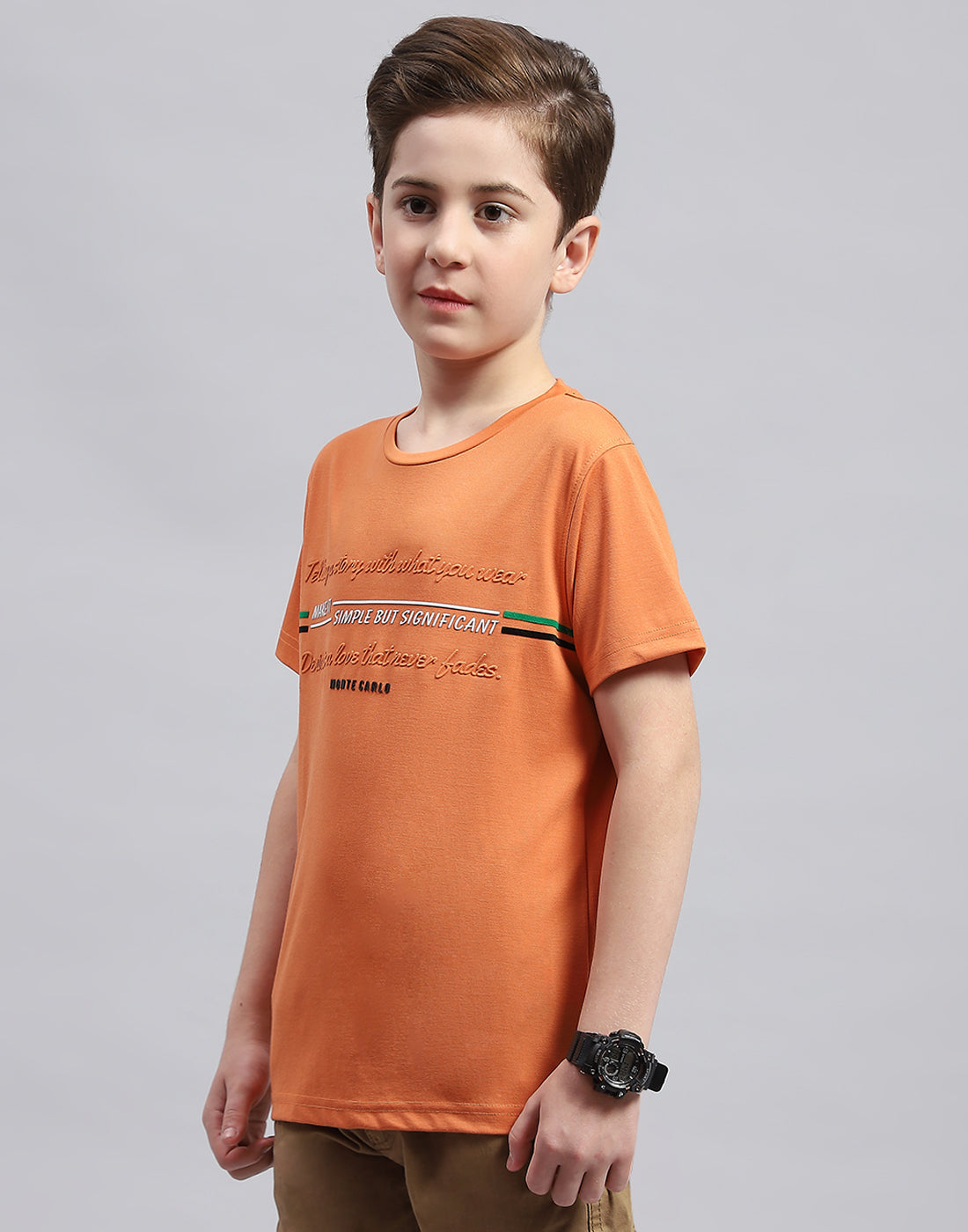 Boys Rust Printed Round Neck Half Sleeve T-Shirt