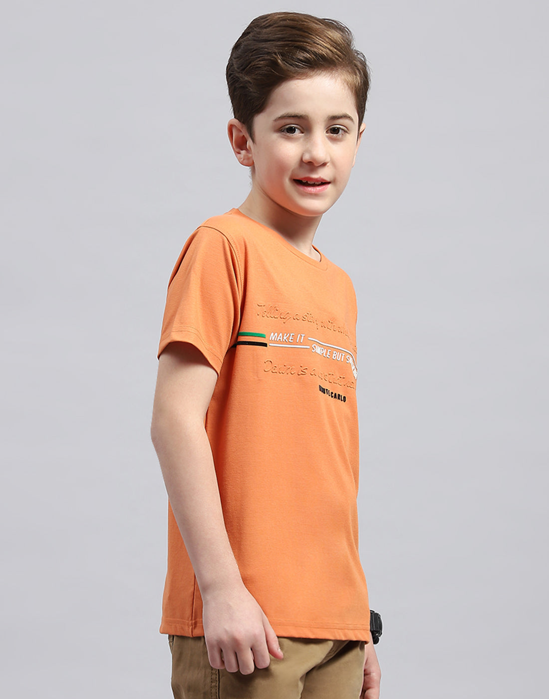 Boys Rust Printed Round Neck Half Sleeve T-Shirt