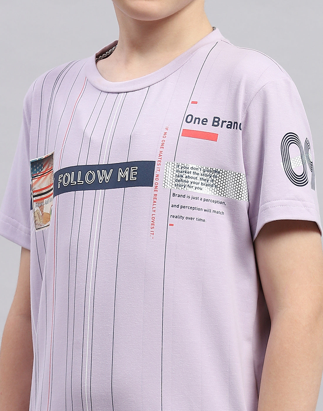 Boys Purple Printed Round Neck Half Sleeve T-Shirt