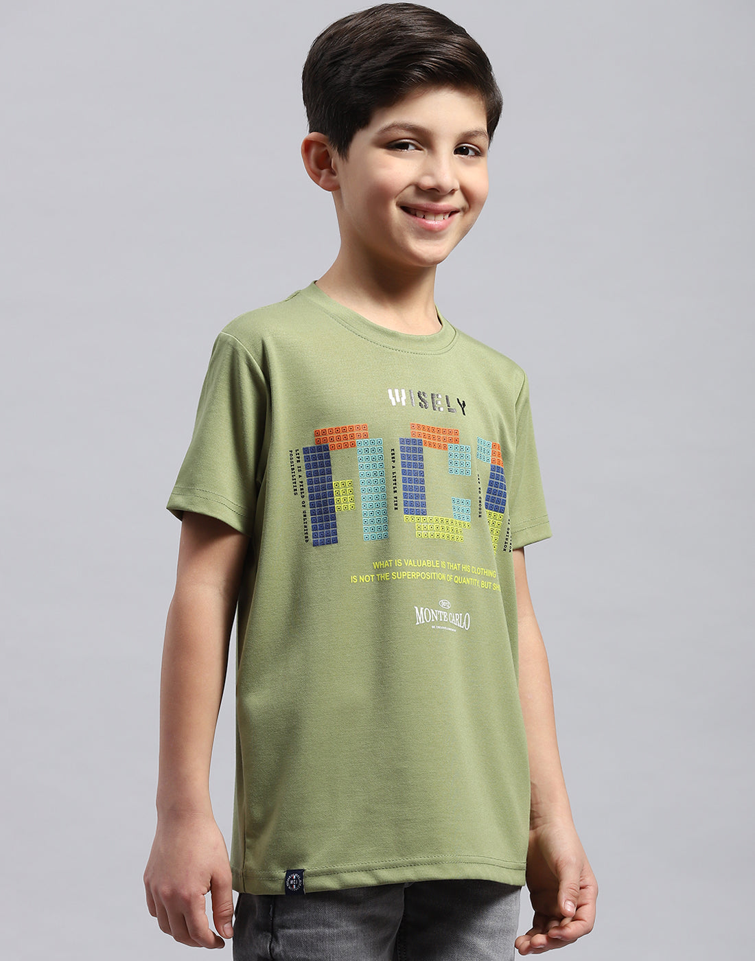 Boys Green Printed Round Neck Half Sleeve T-Shirt