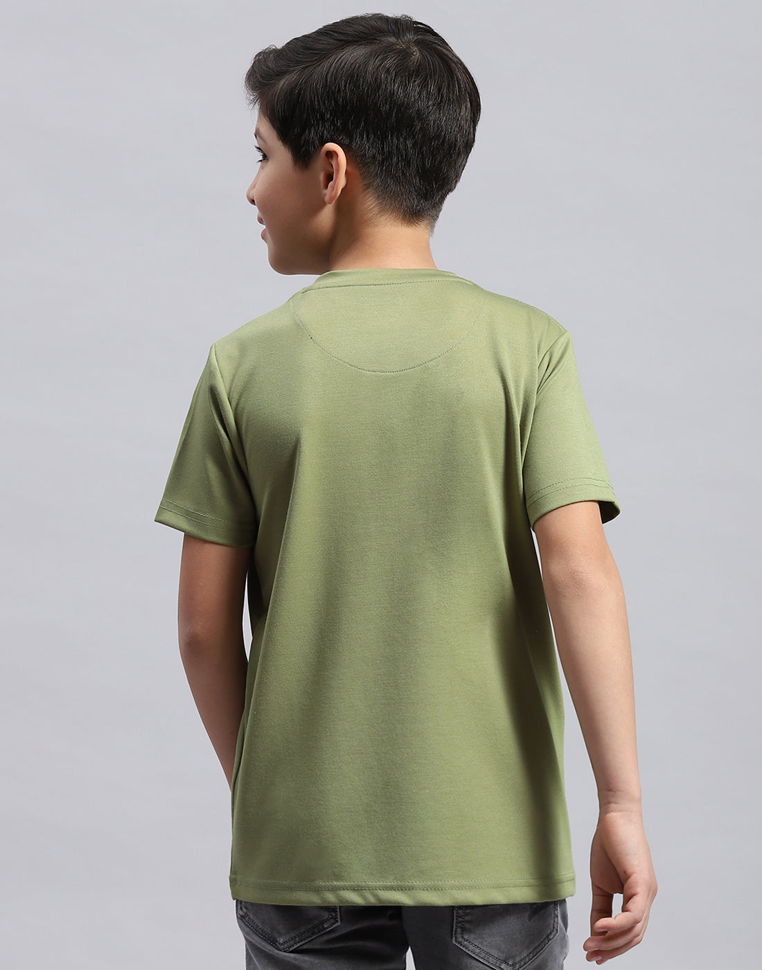 Boys Green Printed Round Neck Half Sleeve T-Shirt