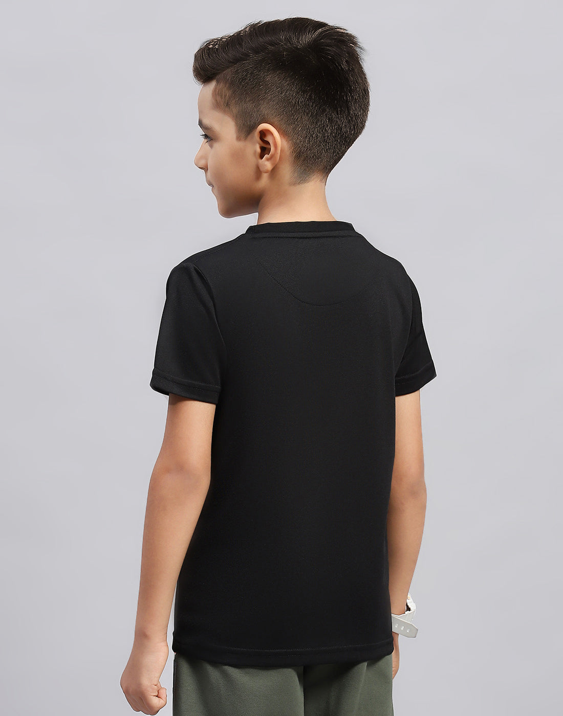 Boys Black Printed Round Neck Half Sleeve T-Shirt