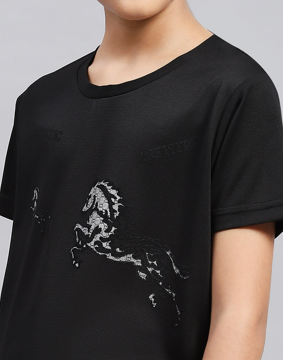 Boys Black Printed Round Neck Half Sleeve T-Shirt