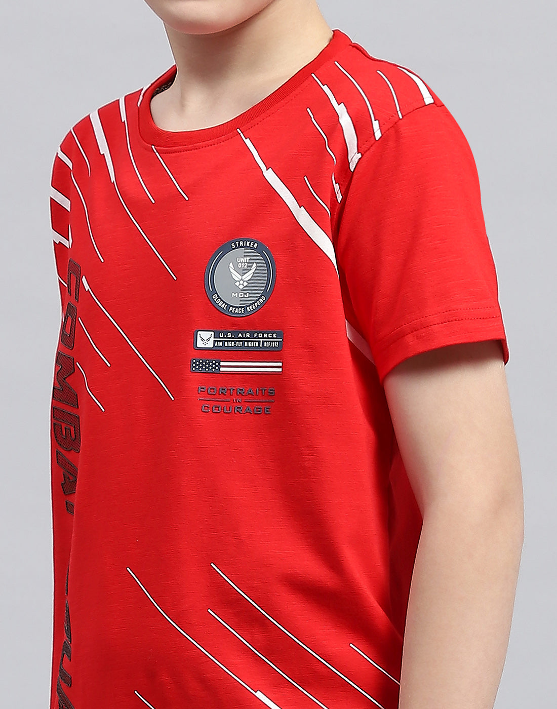 Boys Red Printed Round Neck Half Sleeve T-Shirt