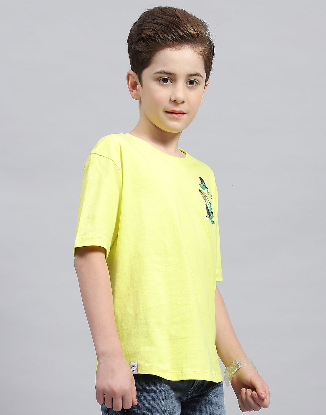 Boys Green Printed Round Neck Half Sleeve T-Shirt