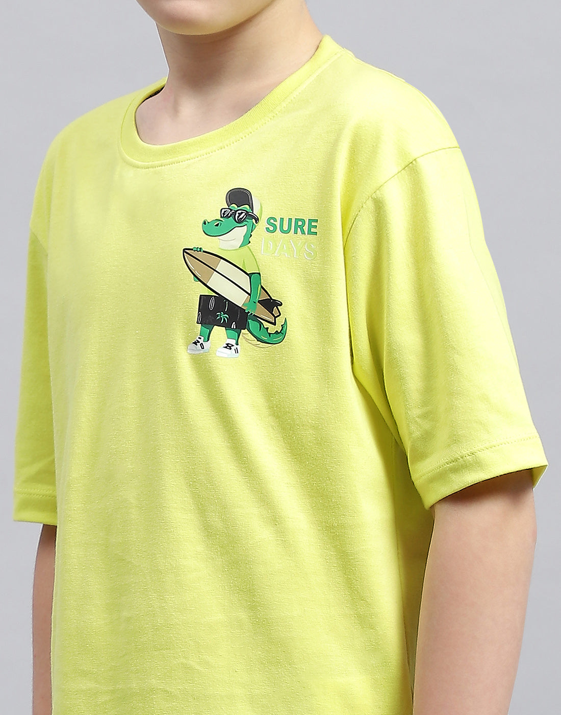 Boys Green Printed Round Neck Half Sleeve T-Shirt