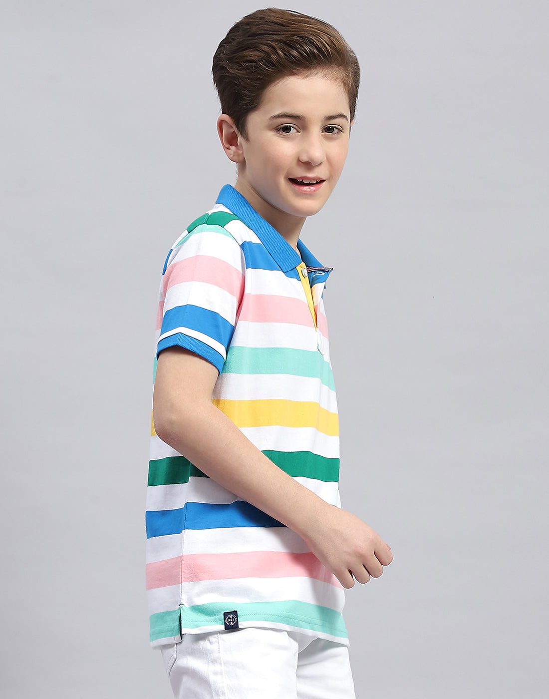 Boys White & Royal Blue Stripe Polo Collar Half Sleeve T-Shirt